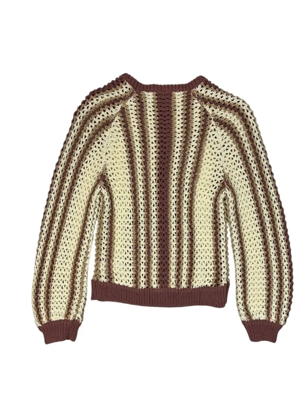Free People FP Beach Dayton Striped Pullover Sweater S Brown Crochet